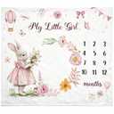 Mindsoft Easter Bunny Monthly Baby Milestone Blanket Bunny Flower Flannel Blanket Girl Newborn Infant Swaddle Growth Baby Frame for Boys Girls Nursery
