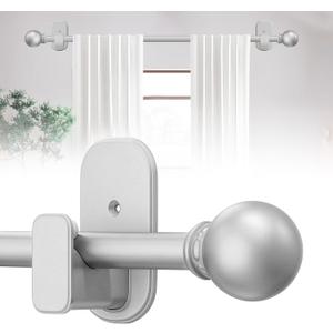 TKZTKZ Curtain Rods No Drilling for Windows 18 to 28 Inch:No Drill Small Silver Curtain Rod with Adhesive Brackets for Bedroom,5/8" Apartment Renter Friendly Adjustable Drapery Rods Easy Install