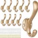 10 Pack Coat Hooks Wall Mount Heavy Duty Utility Retro Double Hooks for Hanging Coats,Hat, Towel, Key, Robe, Scarf, Bag, Cap (Gold)