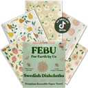 FEBU Swedish Dishcloths for Kitchen | 5 Pack Faded Summer Reusable Paper Towels Washable | Swedish Dish Towels | Non-Scratch Cellulose Sponge Cloths | No Odor, Biodegradable Cleaning Cloths