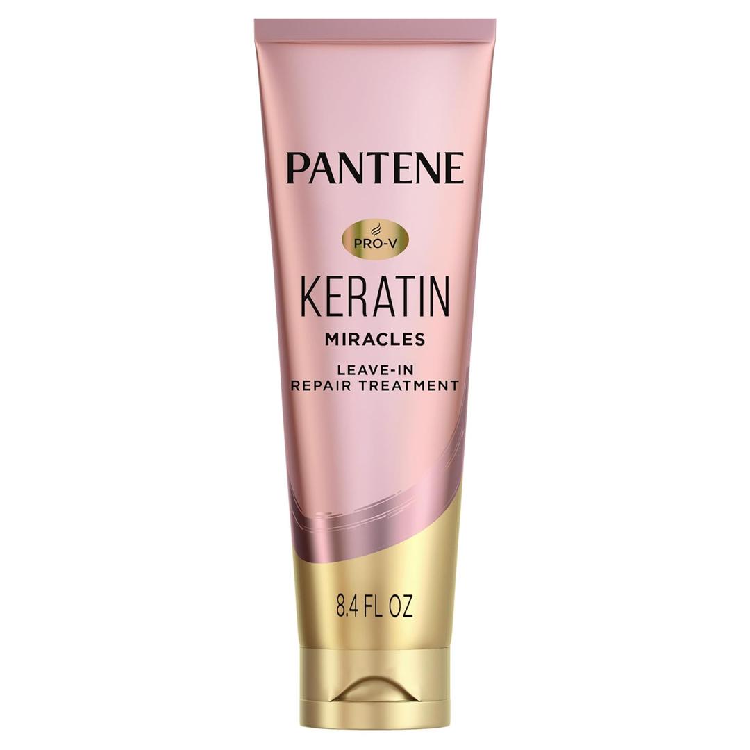 Pantene Keratin Leave-In Conditioner with Argan Oil, Protein Treatment for Dry, Damaged & Color-Treated Hair, Repairs Split Ends & Protects from Damage, Formaldehyde-Free, 8.4 Fl Oz
