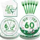 96Pcs Golf 60th Party Decorations for Men Golf 60th Birthday Paper Plates and Napkins Sets Sports Theme Decoration for Golfer Fans Sixty 60 Years Old Party Supplies Serve 24