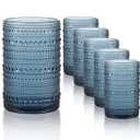 Highball Drinking Glasses, 15 Oz Vintage Style Hobnail Glass Drinking Glasses (Blue)