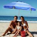 LOTTAFUN 6.5ft Beach Umbrella - Heavy Duty Wind Resistant UV 50+ Portable Sun Shade with Sand Anchor & Carry Bag, Outdoor Folding Umbrella for Beach, Pool, Patio, Garden (Blue Stripe) No Tilt