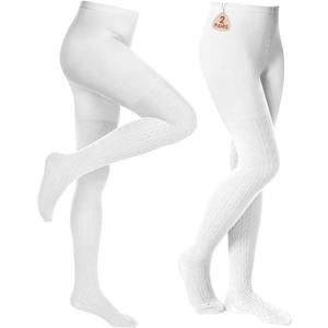 Baby Girls Tights 2 Pack Cable Knit Toddler Leggings Winter Solid Cotton Tights School Stockings 2T-12 Years (6-8 Years)