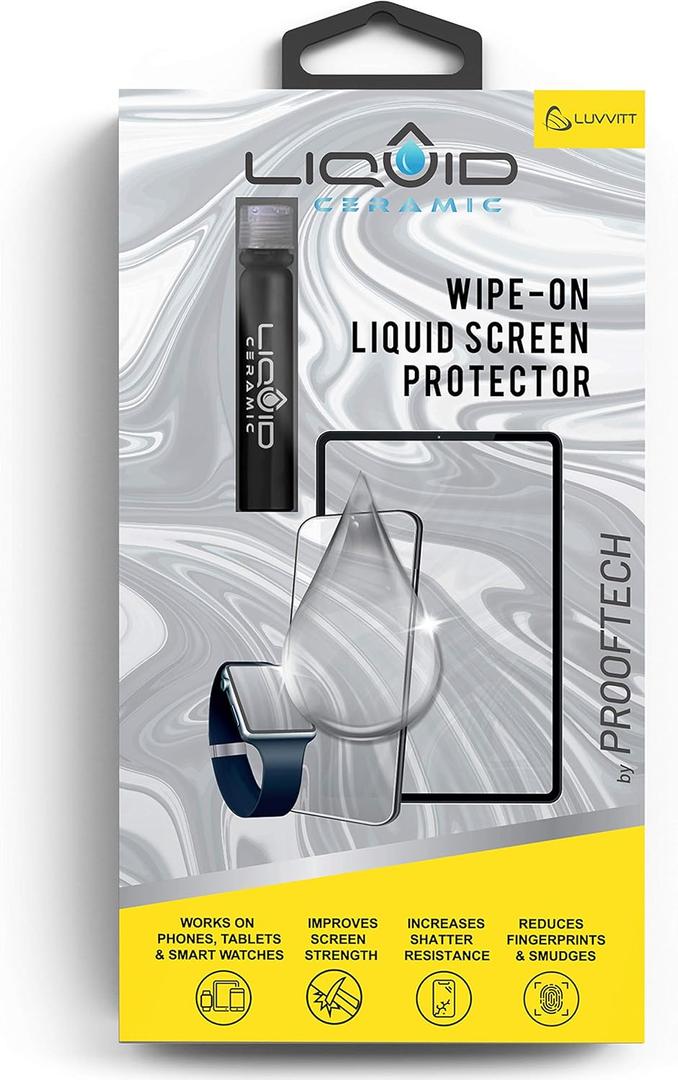 LIQUID CERAMIC Glass Screen Protector Scratch and Shatter Resistant Wipe On Nano Protection for All Phones Tablets Smart Watches for Up To 4 Devices - Bottle