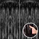 2 Pack Black Party Streamers Backdrop Tinsel Foil Fringe Curtains Halloween Party Decorations Birthday Wednesday Twilight Party Decorations Graduation Wizard Party Supplies (39.4"w X 78.7"l (Pack of 2))