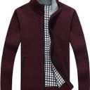 Yeokou Men's Slim Fit Zip Up Casual Knitted Cardigan Sweaters with Pockets (Large, Wine Red)