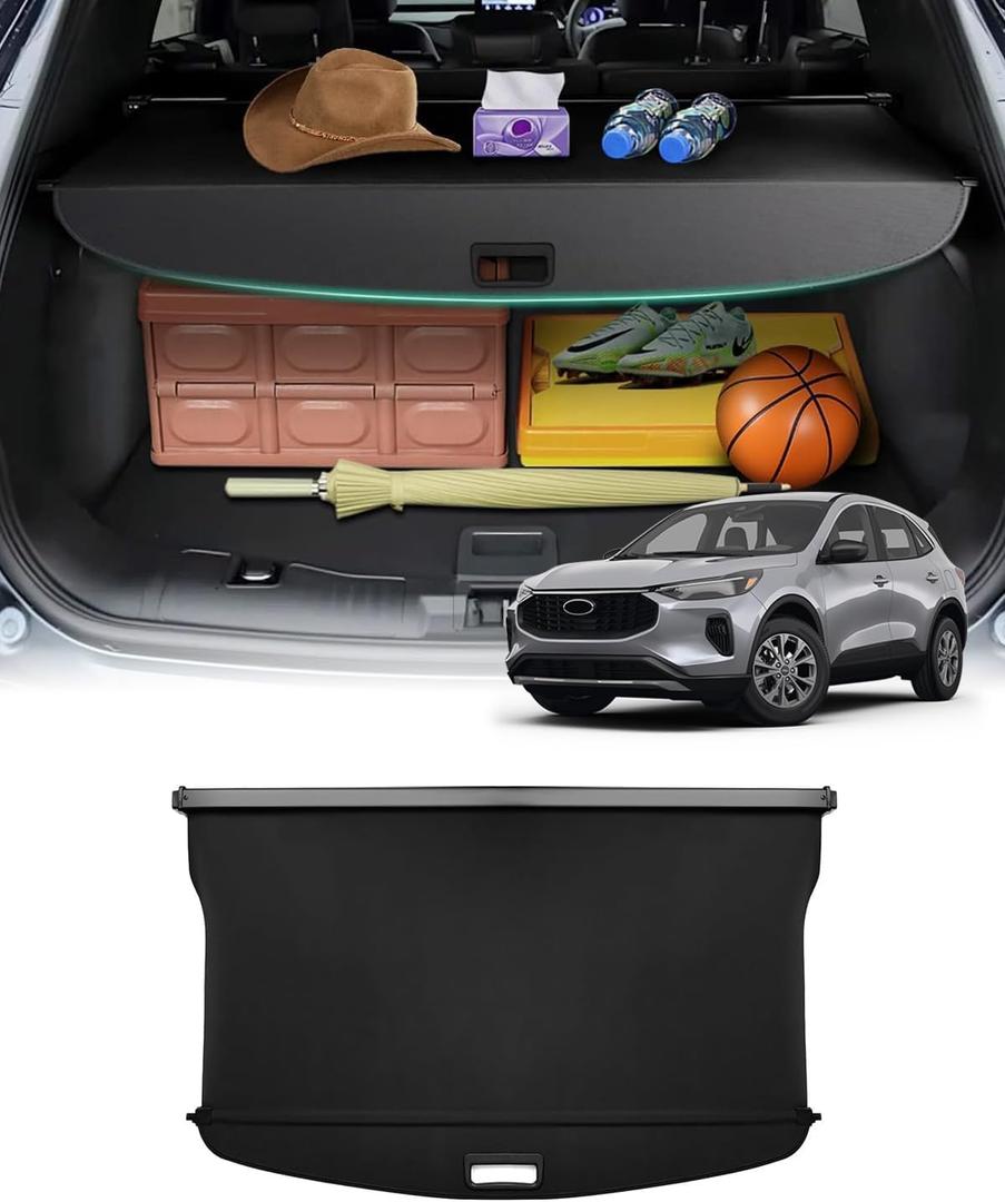 Powerty Cargo Cover for 2020-2024 2025 Ford Escape Accessories Trunk Cover Retractable Trunk Shielding Shade Cargo Luggage Cover Black