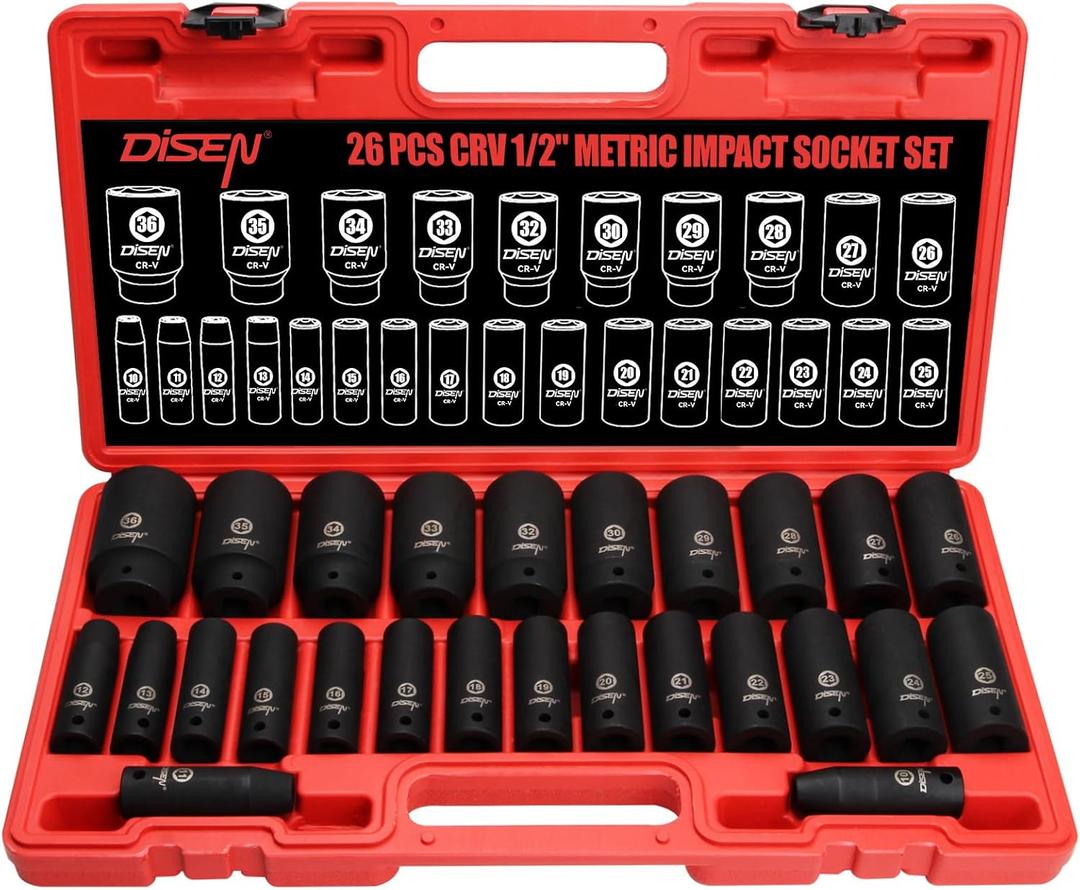 DISEN 26 Pcs Metric 1/2" Impact Socket Set