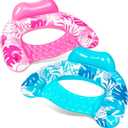 SLOOSH Inflatable Pool Floats Adult,2 Pack Pool Chairs with Cup Holders,Blow up Floats Chair,Hammock Noodle Mat Leaves Design for Relaxing Summer Water Fun Swimming Party Beach (Blue,Pink)