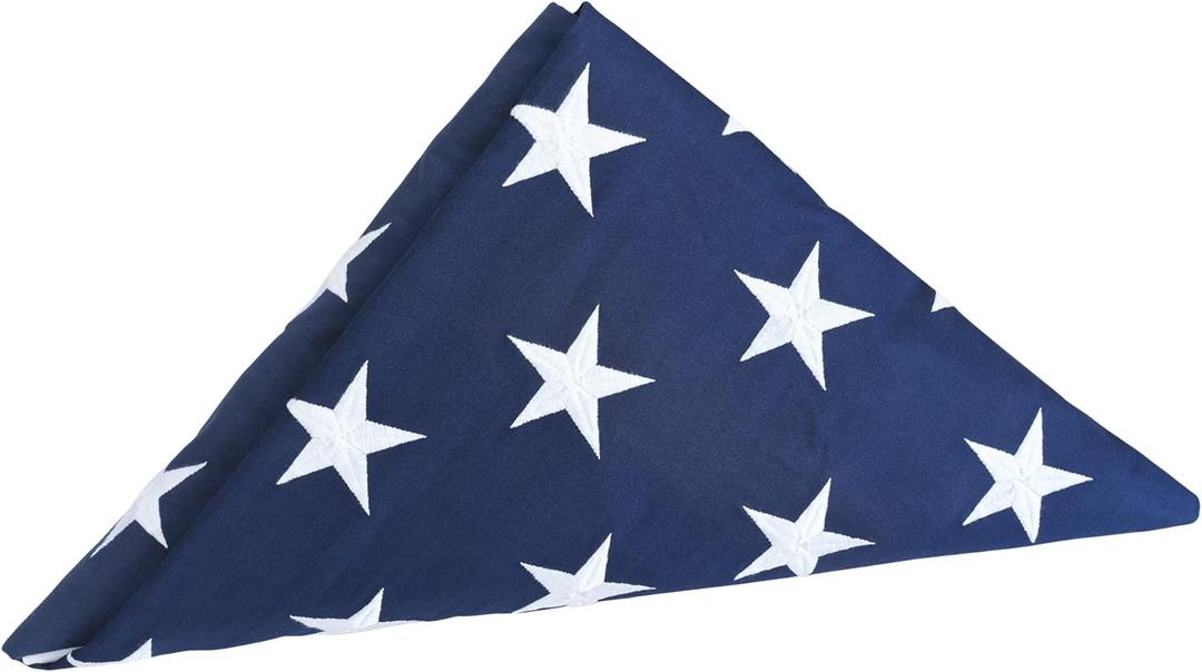 Memorial Flag 5x9.5 ft, 100% Cotton Made American US Burial Flag for Veteran Military, with Embroidered Stars, Sewn Stripes, 4 Rows of Lock Stitching, Brass Grommets, Heavy Duty USA Burial Casket
