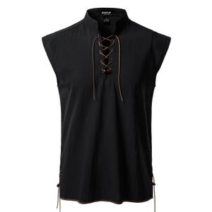 JEMITOP Men's Retro Pure Cotton Lace Up Sleeveless Shirts for Pirate Renaissance Medieval Viking Costume 3XL