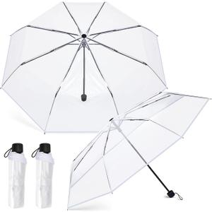 Fabbay 2 Pcs Clear Umbrella Transparent Portable Umbrella Compact Foldable Umbrellas Manual Open Close Folding Umbrellas for Wedding Travel, Dating (White)
