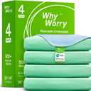 WhyWorry Washable Bed Pads for Adult Incontinence, 34" x 36" (Pack of 4) Washable Pee Pads for Bed Wetting, Heavy Absorbency Reusable Underpads for Elderly & Kids, Waterproof Mattress Protector, Green
