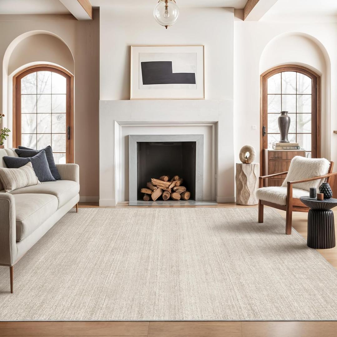 Valenrug Washable Rugs 8x10 - Stain Resistant 8x10 Area Rugs for Living Room, Non Slip Backing Printed Large Area Rugs for Bedroom, Folable Machine Washable Area Rug (8'x10', Beige)