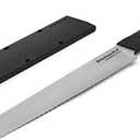 KitchenAid Classic Serrated Bread Knife with Custom-Fit Blade Cover, 8-inch, Sharp Kitchen Knife, High-Carbon Japanese Stainless Steel Blade, Black
