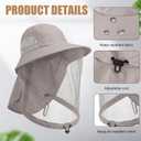 Jiuguva Mosquito Hat Sun Protection Wide Brim Fishing Hat Mosquito Head Net with Adjustable Strap Nap Flap Women Men Outdoors (Gray, L)