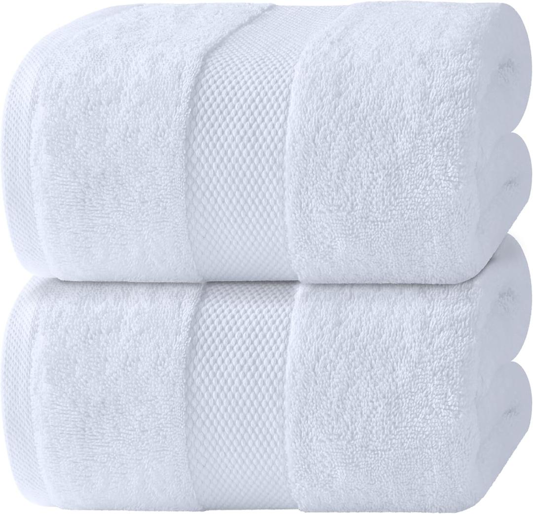 White Classic Luxury Bath Sheets Towels for Adults Extra Large 35x70 Inch - 700 GSM Turkish Cotton, Highly Absorbent | Hotel Collection | 2 Pack