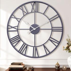 14 Inch Large Wall Clock, Modern Decorative Slate Gray Metal Silent Battery Operated Big Roman Numeral Wall Clock for Living Room,Bedroom,Kitchen,Office, Farmhouse,Housewarming Gift