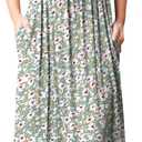 GRECERELLE Women Summer Casual Maxi Long Dress Short Sleeve Crew Neck with Pockets, Size Medium