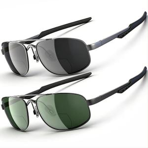 JO Bifocal Reading Glasses Sunglasses 2 Pack - UV400 Protection Aviator Bifocal Sun Reader for Men (Black/ Gun-Metal, 2.5, x)