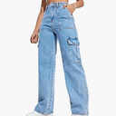 Women's Cargo Pants High Waisted Baggy Cargo Jeans Straight Leg Y2K Streetwear Trousers 6 Pockets for Women Teen Girl, Size Small