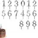 Reusable Number Birthday Candle Holder Set, Digital Birthday Cake Candle Holders Set, Silver Cake Topper Decorations, Adjustable Candles Stand, Party Cakes Accessories(2sets)
