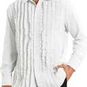 Bbalizko Mens Ruffle Tuxedo Shirt 80s Prom Ruffled Button Down Frill Pleated Ruche Long Sleeve Shirts Top (White, L)