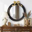 iyabat 25x25 inch Bow Antique Round Mirror for Wall, Gold & Black Decorative Wall-Mounted Circle Mirror, Perfect for Bedroom, Hallway, Living Room Dcor, and Bathroom Vanity