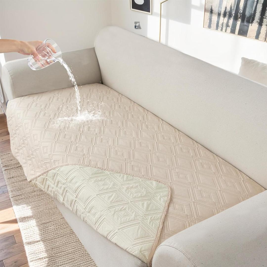 Genina 100% Waterproof Loveseat Couch Cover for 2 Cushion Couch Covers for Dogs, Anti-Slip Sectional Sofa Covers Washable Sofa Covers for Pets, 1 Piece (Beige, Loveseat) (51" x 39.3" Loveseat)