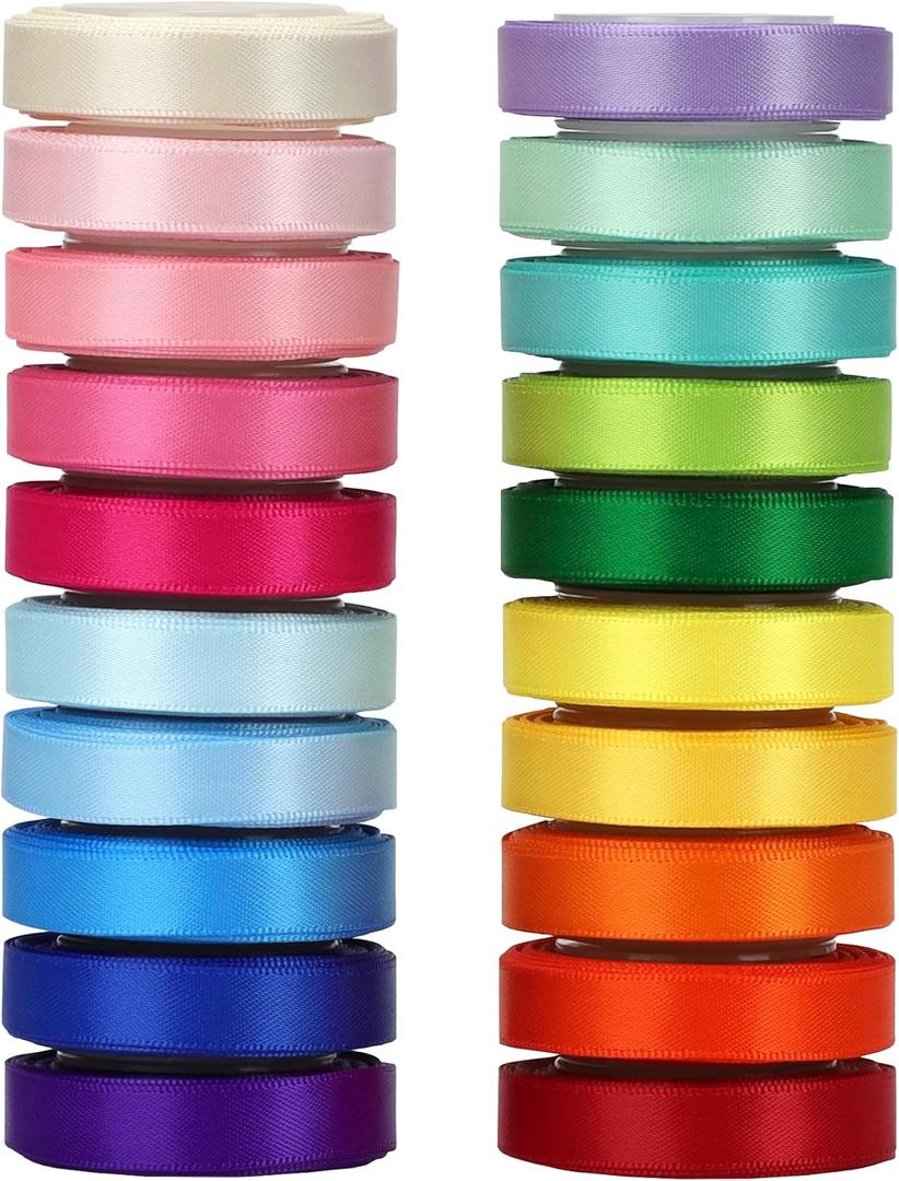 VATIN Colorful Satin Ribbon Set, 3/8 Inch x 20 Colors,Total 100 Yards-Double Faced Ribbon for Gift Wrapping CraftBirthday Decorations,Baby Shower Decorations