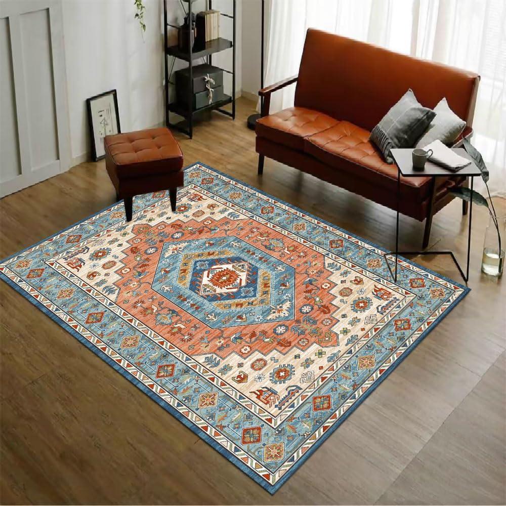 Bedroom Rugs - 3x5 Area Rug for Living Room Machine Washable Rugs Non-Slip Low-Pile Entryway Kitchen Rug Throw Lagre Rug Oriental Distressed Capet for Bathroom Office Laundry Dinning Room