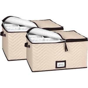 Glass Storage Box with Dividers - Stemware Storage Case, Durable Quilted Microfiber Bin with Carry Handles, Protects Fine China - (2 Pack, Red)