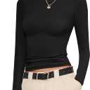 Ekouaer Womens Long Sleeve Shirts Fitted Tops Stretchy Base Layer Basic Tight Thermal Undershirt XS-XXL (Black). L Size