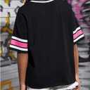 Verdusa Girl's Letter Print Loose T Shirt V Neck Half Sleeve Tee Tops (Black)