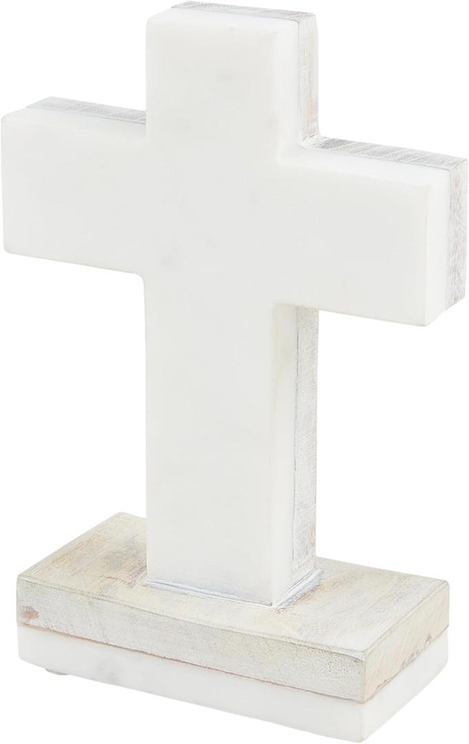 Mud Pie White Marble Wood Cross; 7" x 3 3/4"