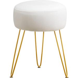 LUE BONA Vanity Stool, White Vanity Stools for Makeup Room, Round Ottoman Foot Stool, Velvet Footrest Vanity Chair for Bathroom Vanity, Bedroom, Living Room, Entryway, Offices