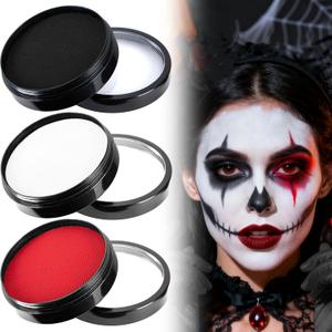 Spooktacular Creations 3PCS Halloween Makeup Face Body Paint Waterproof Foundation Cream Cake Tub, Halloween Party Cosplay Clown Sfx Costume Dress Up Makeup for Adult(1 Oz Each, White, Black, Red)