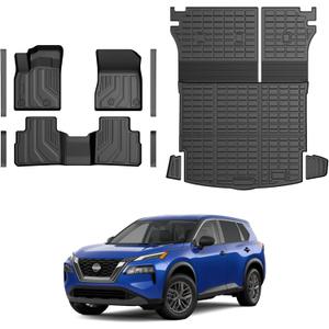 Rogue Floor Mats - Car Mats for Nissan Rogue (No fit Rogue Sport) 2021-2026, All Weather Floor Mats Cargo Liner with Backrest Mat and Door Sill Guards for Rogue Accessories, Heavy Duty Rubber Mats