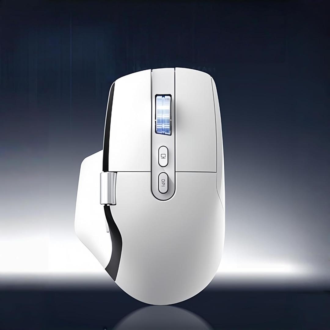 Ergonomic Wireless Mouse with Infinite Scroll & Side Scroll Wheel, Bluetooth & 2.4G Rechargeable Office Mouse, 5-Device Multi-Connection, OLED Display, PixArt 3220 Sensor for Laptop PC Mac (White)