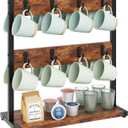 IBUYKE Wood Coffee Mug Holder for Countertop,16 Hook Mug Tree Holder Rack with Storage Base,Mug Display Organizer,Mug Holders for Home Kitchen, Rustic Brown UTBJ001H