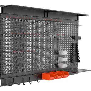 WALMANN 113 PCS Pegboard Wall Organizer Kit with Pegboard Hooks, Bins, Shelves, Pegboard Tools Storage System for Garage, Workbench, Modular Peg Board Tool Organizer Board with Hooks(Black)