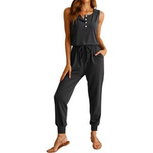 KISSMODA Black Plus Size Two Piece Loungewear Set – Women's Sleeveless Tank and Jogger Pants for Mall Shopping Sprees and Casual Backyard Gatherings Size XXL