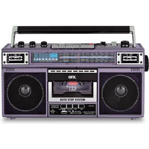 QFX J-220BT Purple Boombox MP3 Conversion from Radio to Cassette with 4-Band (AM, FM, SW1, SW2) Radio with Bluetooth, Dual 3 Speakers, Built-in Microphone, Recorder, and a 3-Band Equalizer