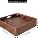 Square Floating Tray for Pool with Drink Holder Extra Large Serving Tray with Handles for Ottaman 24 Inch Waterproof Outdoor Floating Card Game Table, Brown