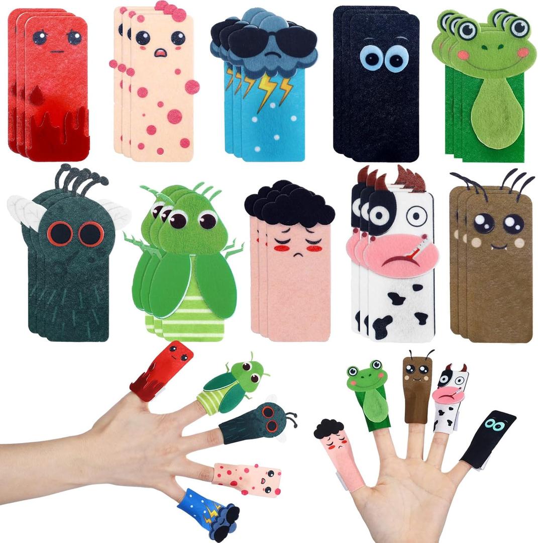 Outus 30 Pcs 10 Styles Passover Finger Plagues Puppet Kit Felt Plagues Finger Puppets for Pesach Seder Celebration Festival Party Supplies