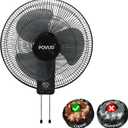 Wall Mounted Fan 16 inch with copper Motor, 3 Speeds High Velocity, Quite Oscillating Mounted Fan, Adjustable tilt Wall Fan Ideal for household Garage Patios Bedroom, Indoor, Black