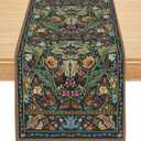 Vintage William Morris Botanical Table Runner, Dark Green Retro Floral Print Dining Table Decoration for Kitchen, Wedding or Party, Polyester Linen, 13x108 Inch