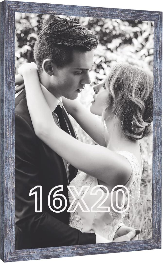 16x20 Frame Rustic Blue, 20x16 Picture Poster Frame, Horizontal Vertical Hanging, Large 16 by 20 Wall Gallery Family Concert Portrait Photo Frame Anniversary/Birthday/Wedding/Thank you/Christmas Gift, 16x20in